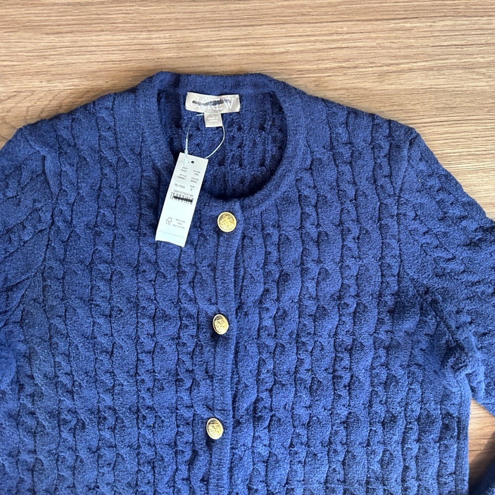 J.Crew Odette Cable Knit Sweater Lady Jacket In Mediterranean Navy, Size Small - Picture 4 of 10